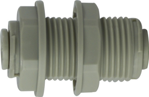 Midland Metal 20127P Bulkhead Union, 1/4 in Push-In Tube x 1/4 in Push-In Tube, Plastic