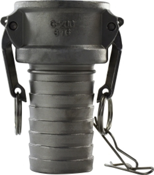 Midland Metal 63933 Cam and Groove Coupler, 1-1/4 in Type C x 1-1/4 in Hose Barbed, Stainless Steel