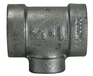 Midland Metal 68322 Reducing Tee, 1-1/2 in FPT x 1-1/2 in FPT x 1-1/4 in FPT, Iron, Galvanized, XH Schedule