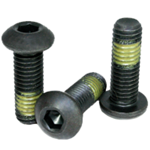 #10-24 x 1/2" Button Head Socket Cap Screws, Thermal Black Oxide, Nylon-Patch, Coarse, Fully Threaded, Alloy Steel, Qty 100