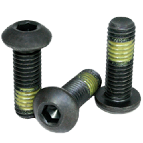 1/4"-28 x 3/8" Button Head Socket Cap Screws, Thermal Black Oxide, Nylon-Patch, Fine, Fully Threaded, Alloy Steel, Qty 100