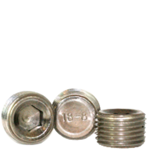 1/2"-14 Pipe Plugs, 18-8 Stainless Steel, Dry-Seal, 3/4" Taper, Qty 25