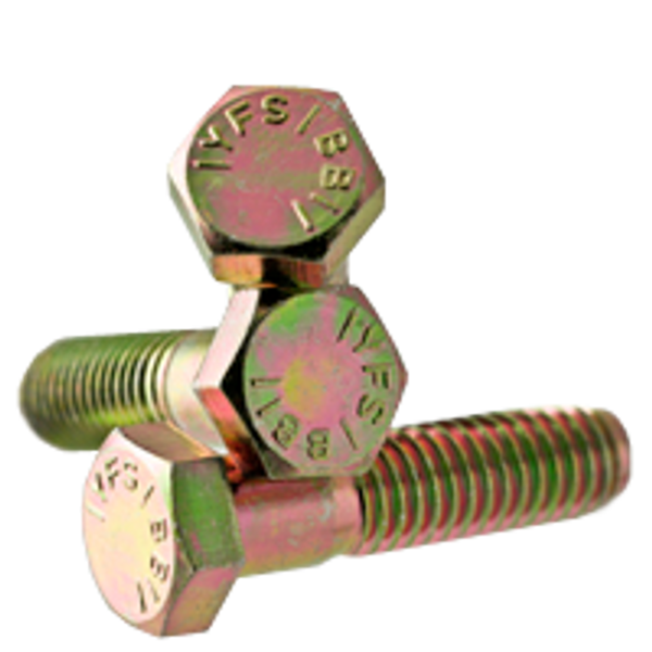 1"-8 x 9" Hex Cap Screws, Zinc-Yellow Cr+6, Grade 5, Coarse, Partially Threaded, Medium Carbon, Qty 10