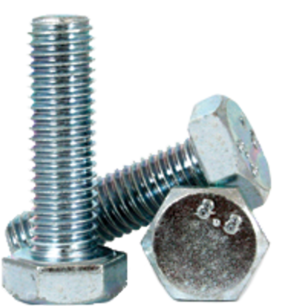 M10-1.50 x 60 mm Hex Cap Screws, Zinc Cr+3, Class 8.8, Coarse, Partially Threaded, Medium Carbon, DIN 931, Qty 100