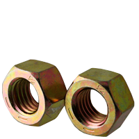 1 1/8"-7 Finished Hex Nuts, Zinc-Yellow Cr+6, Grade 8, Coarse, Medium Carbon, Qty 25