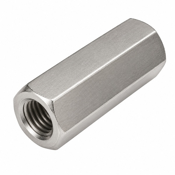 M6-1.00 x 18mm Hex Coupling Nuts, A2-70 Stainless Steel, DIN 6334, Qty 100