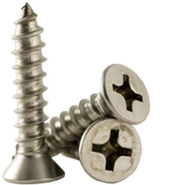 #6 x 1 1/2" Self-Tapping Screws, Phillips Flat Head, Type A, 18-8 Stainless Steel, Fully Threaded, Qty 1000
