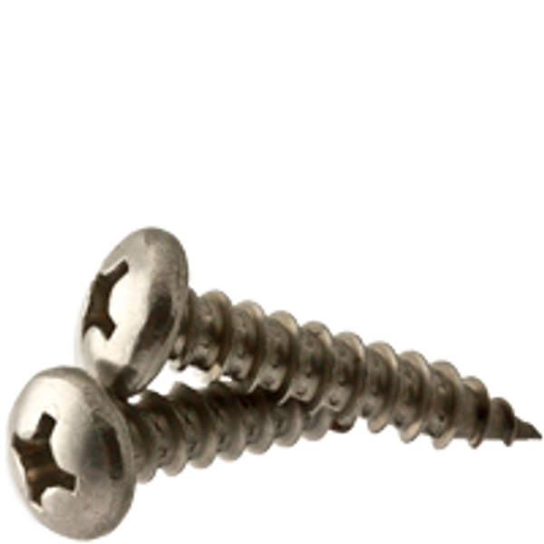 #8 x 2" Self-Tapping Screws, Phillips Pan Head, Type A, 18-8 Stainless Steel, Fully Threaded, Qty 500