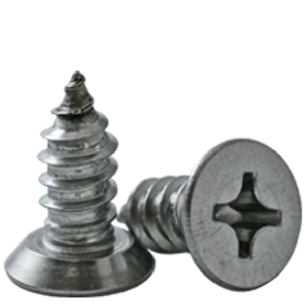 #4-24 x 1/4" Self-Tapping Screw, Undercut, Flat Head Phillips, 18-8 Stainless Steel, Type AB, Fully Threaded, Qty 1000