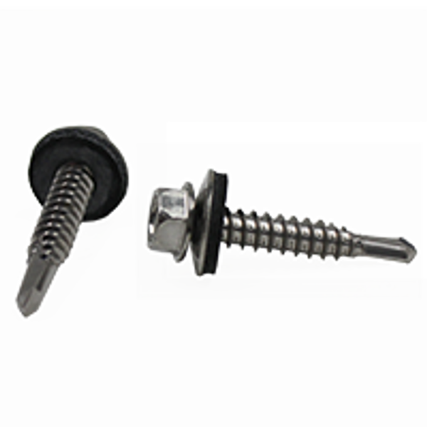 #12-14x1 1/2",(FT),#3 POINT BSD SELF DRILLING SCREWS INDENT HWH UNSLOT STAINLESS 410 W/ BONDED WASHER, Qty 200