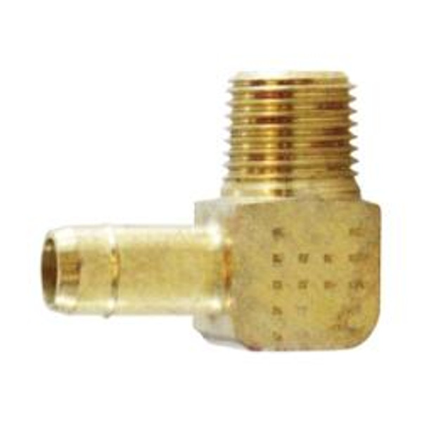 AMC 07069-0204P 90 deg Double Barb Mini Elbow, 1/4 in Tube OD x 1/4 in MIP, Brass