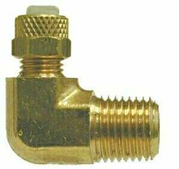 Midland Metal 20290L 90 deg Long Elbow, 1/4 in Flareless Tube x 1/4 in MIP, Brass