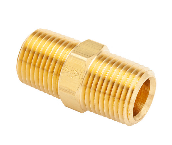 Mid-America Fittings 23325X1 SAE Pattern Hex Nipple, 1/16 in MPT x 1/16 in MPT, 0.97 in, Brass