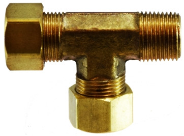 Midland Metal 26281 Tee with 26007 Captive Sleeve Nut, 1/2 in Compression x 1/2 in Compression x 3/8 in MIP, Brass