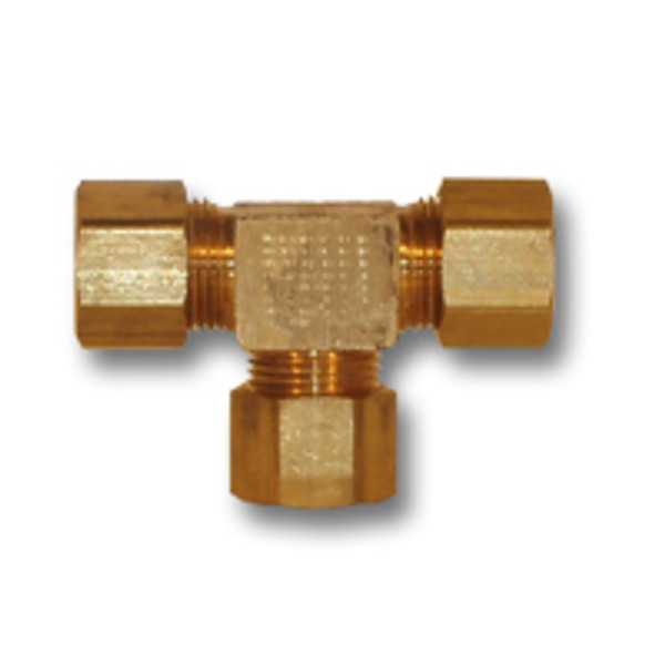 Mid-America Fittings 264X6 Barstock Tee, 3/8 in Compression x 3/8 in Compression x 3/8 in Compression, Brass