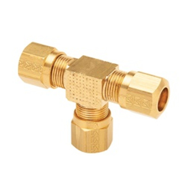 Mid-America Fittings NT64R-668 Reducing Branch Tee, 3/8 in Tube OD x 3/8 in Tube OD x 1/2 in Tube OD, Brass