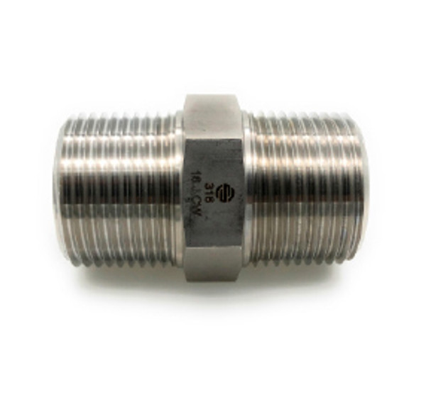 Midland Metal SS5404-NM8-NM8 Hex Nipple, 1/2 in MNPT x 1/2 in MNPT, Stainless Steel
