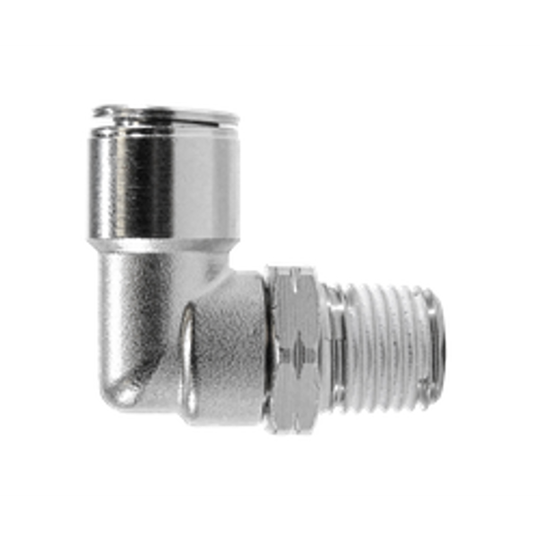 Midland Metal 20859NIC 90 deg Swivel Elbow with Nickel Collet, 6 mm Push-to-Connect x M5 Male BSPT, Brass