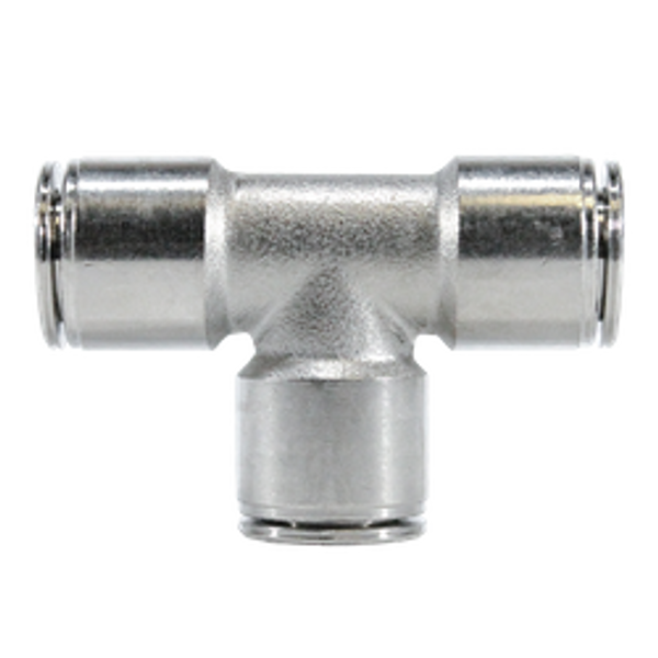 Midland Metal 264PPNIC-4MM Metric Tee, Nickel Plated with Nickel Collet PTC, 4Mm Ppni Union Tee All Metal, Brass Fittings