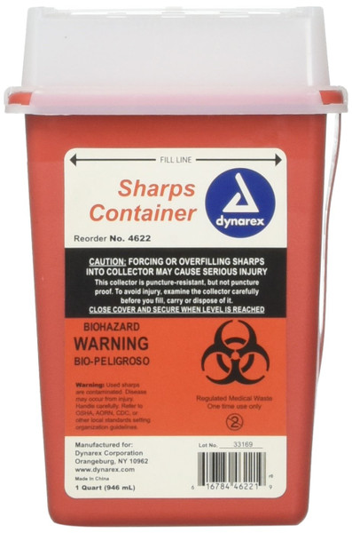 DYNAREX Sharps Container,1/4 Gal.,Sliding Lid M949