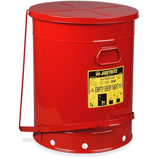 JUSTRITE Oily Waste Can,21 Gal.,Steel,Red 09700