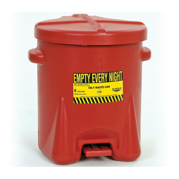 EAGLE Oily Waste Can,6 Gal.,Poly,Red 933-FL