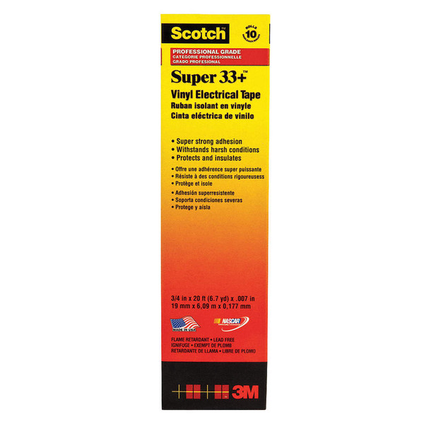 SCOTCH Elctricl Tape,7 mil,3/4"x20 ft.,Blk,PK10 33 SUPER-34x20FT