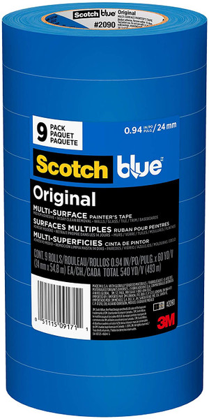 SCOTCH-BLUE Masking Tape,Blue,24mm  x  55m ,PK9 2090-24AP9