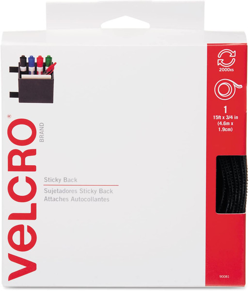 VELCRO BRAND Reclosable Fastener,3/4' x15 ft.,Black 90081