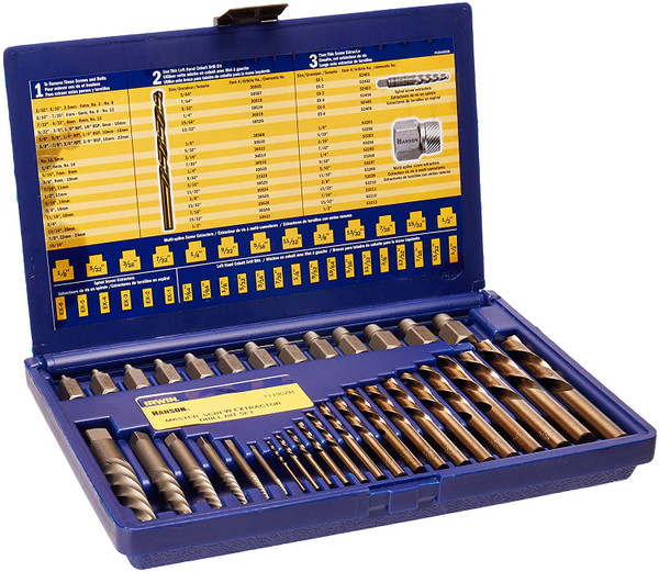 IRWIN HANSON Screw Extractor/Drill Set,35 Pcs 11135ZR