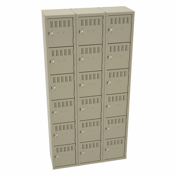 TENNSCO Box Locker,Louvered,3 Wide, 6 Tier,Sand BS6-121212-CSD