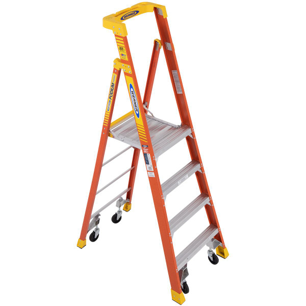 WERNER Podium Stepladder,4 ft,Fiberglass,300 lb PD6204-4C