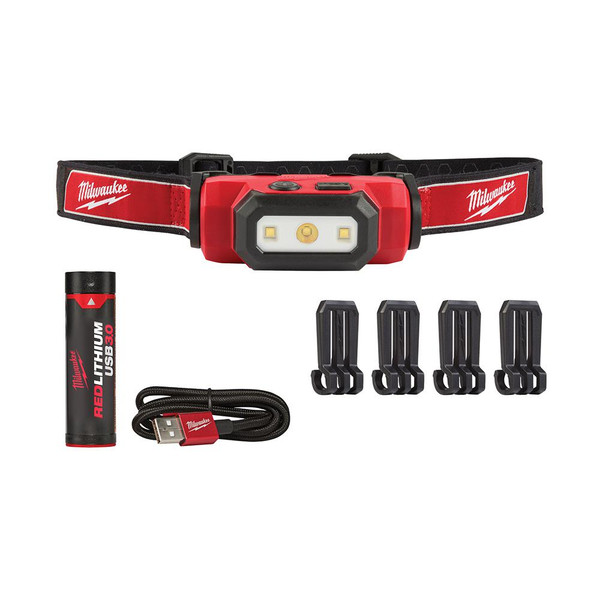 MILWAUKEE Headlamp,475 Lumens,Red,LED,Rechargeable 2111-21
