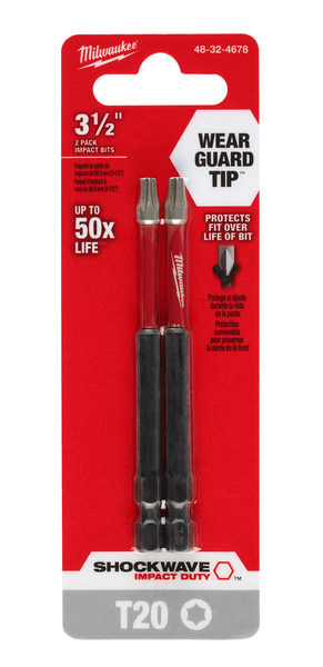 Milwaukee SHOCKWAVE 3-1/2" T20 Impact Bit 2PK - 48-32-4678