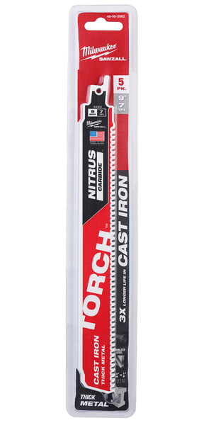 Milwaukee 48-00-5562 9" 8TPI The TORCH for CAST IRON with NITRUS CARBIDE 5PK