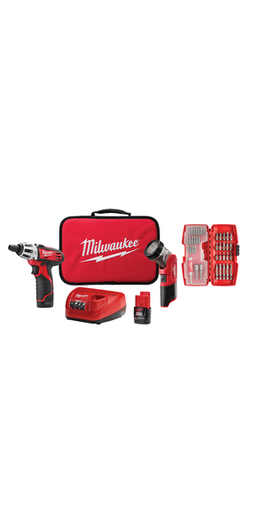 Milwaukee M12  Screwdriver with Free LED Light and 40 Piece Bit Set - 2482-22