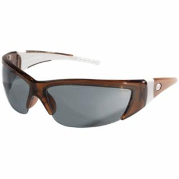 MCR SAFETY TRANSLUCENT BROWN FRAME-WHT RUBBER- GREY LENS