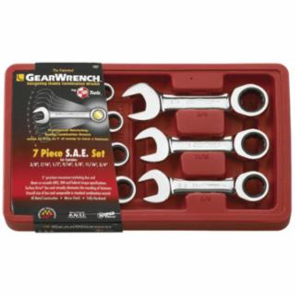 7PC SAE STUBBY COMBINATION RATCHETING WRENCH