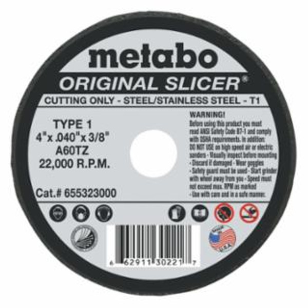 METABO TYPE 1 "SLICER" WHEELS 4"X.040"X3/8" A60TZ