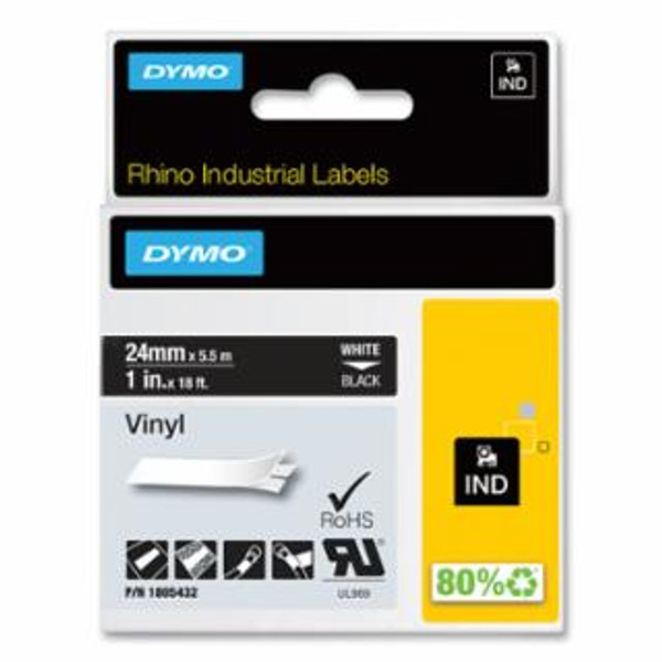 DYMO RHINO RHINO 1" BLACK VINYL (WHITE PRINT)