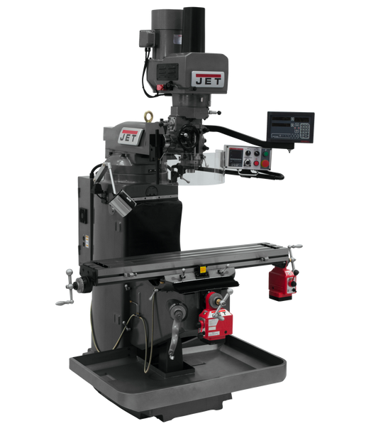 JET JT9-690548 JTM-949EVS Mill With 3-Axis Newall NMS800 DRO (Quill) With X and Y-Axis Powerfeeds and Air Powered Draw Bar