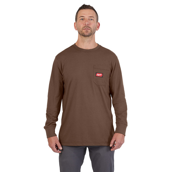 Milwaukee 606BR-XL GRIDIRON Pocket T-Shirt - Long Sleeve Brown XL