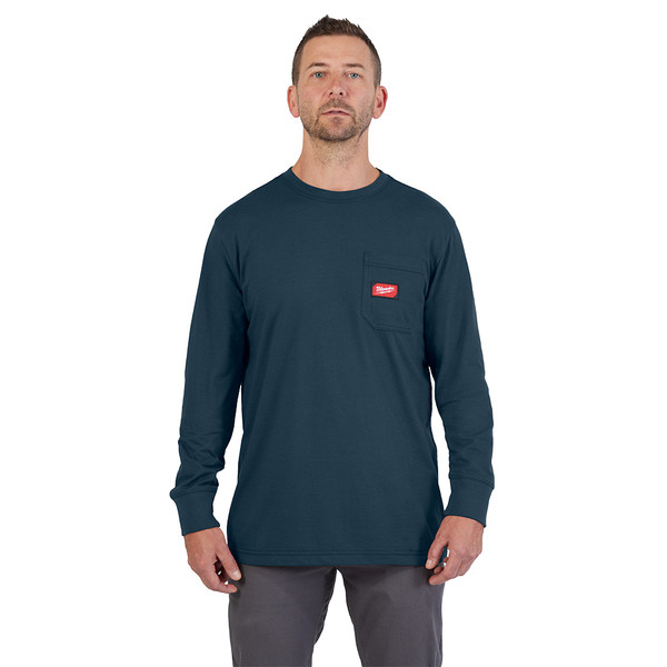 Milwaukee 606BL-2X GRIDIRON Pocket T-Shirt - Long Sleeve Blue 2X