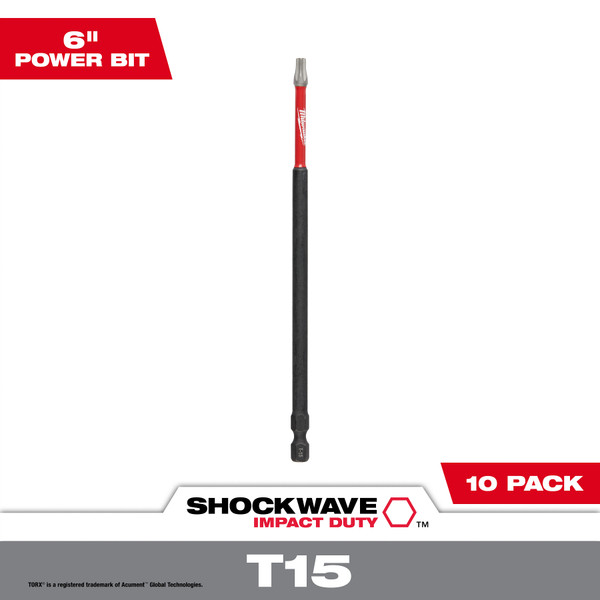 Milwaukee 48-32-4244 T15 TORX SHOCKWAVE Impact 6" Power Bits (10 pk)
