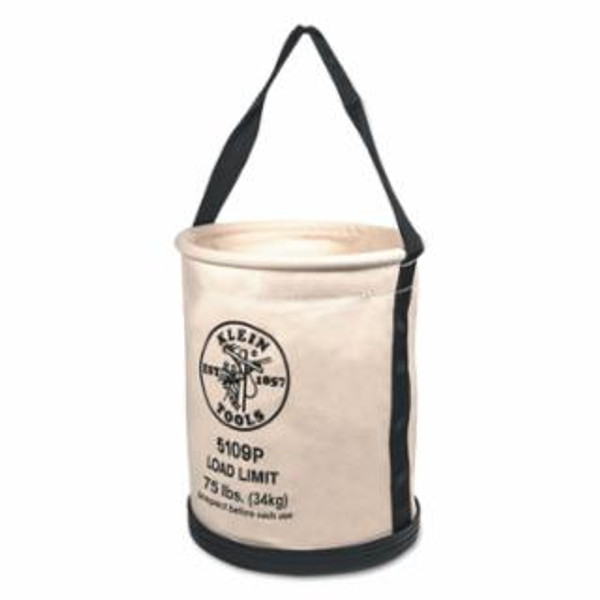 Klein Tools 5109P Canvas Bucket, Wide Straight-Wall with Pocket, Molded Bottom, 12-Inch