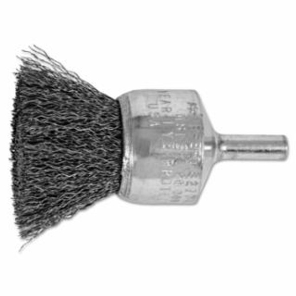 PFERD 1" CRIMPED WIRE END BRUSH .010 CS WIRE 1/4" SHAN