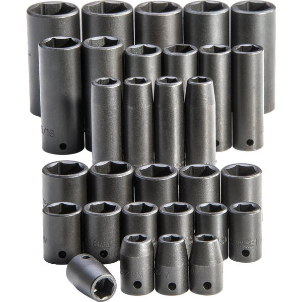 PROTO 1/2" DRIVE 30 PC IMPACTSOCKETS 6 PT STD DP