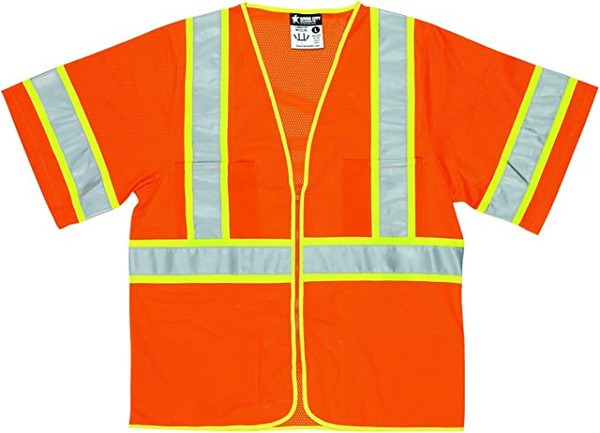 MCR SAFETY LUM CLASS III POLY MESHVEST W/3" REFLEC LM/SILV