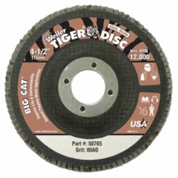 WEILER 4 1/2" TIGER DISC BIG CAT ABR FLAP PHENOLIC BK