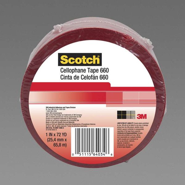 SCOTCH TAPE RED CELOPHANE 2"X72YD